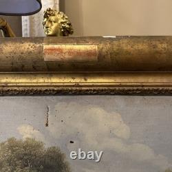 Tableau ancien XIXe huile sur toile paysage signé cadre doré vintage décoration