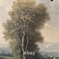 Tableau ancien XIXe huile sur toile paysage signé cadre doré vintage décoration
