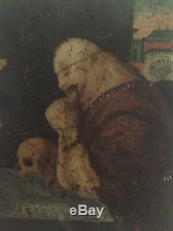Tableau ancien XVIIIe Huile sur cuivre Saint Bruno à la Vanité Grande Chartreuse