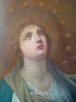 Tableau ancien XVIIIe Portrait de la Vierge Huile sur Toile 18eme