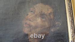 Tableau ancien XVIIe huile sur toile portrait Saint François d'Assise 1 B. Roman