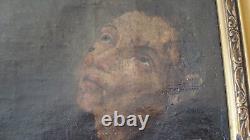 Tableau ancien XVIIe huile sur toile portrait Saint François d'Assise 1 B. Roman