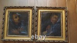 Tableau ancien XVIIe huile sur toile portrait Saint François d'Assise 1 B. Roman