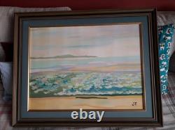 Tableau ancien à l'huile sur toile représentant un bord de mer