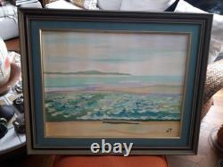 Tableau ancien à l'huile sur toile représentant un bord de mer