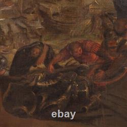 Tableau ancien cadre huile sur toile saccage de la ville peinture 17ème siècle