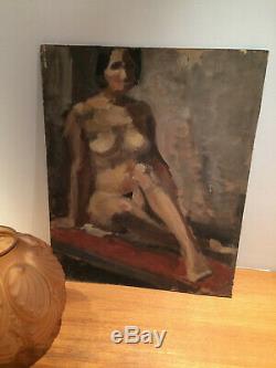 Tableau ancien double face sur carton femme nue (60 cm x 48 cm)