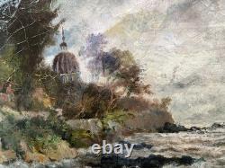 Tableau ancien hst marine voilier sur mer formée impressionisme signé 1905