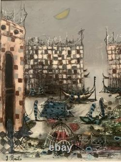 Tableau ancien hst paysage canal de Venise gondole J. RAITO dlg Jean Calogero