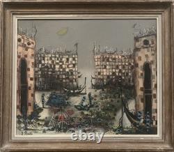 Tableau ancien hst paysage canal de Venise gondole J. RAITO dlg Jean Calogero