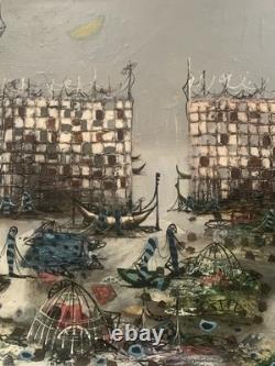 Tableau ancien hst paysage canal de Venise gondole J. RAITO dlg Jean Calogero