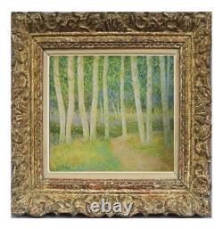Tableau ancien hst sous-bois forêt les bouleaux Pointillisme Néo-impressionnisme