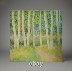 Tableau ancien hst sous-bois forêt les bouleaux Pointillisme Néo-impressionnisme