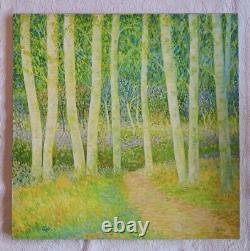 Tableau ancien hst sous-bois forêt les bouleaux Pointillisme Néo-impressionnisme