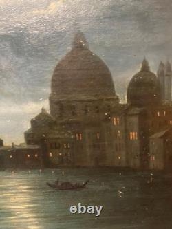 Tableau ancien huile basilique Santa Salute, Grand Canal, Italie, Venise