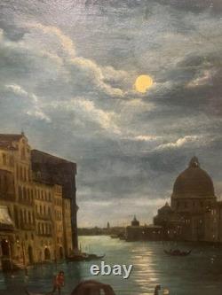 Tableau ancien huile basilique Santa Salute, Grand Canal, Italie, Venise