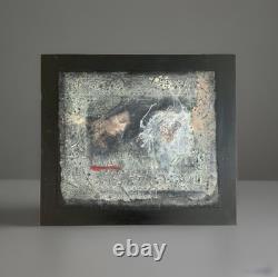 Tableau ancien huile composition mixte sculpture boulons femme mélancolie signé