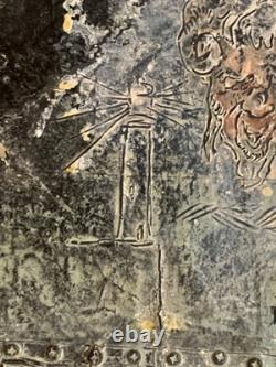 Tableau ancien huile composition mixte sculpture boulons femme mélancolie signé