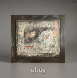 Tableau ancien huile composition mixte sculpture boulons femme mélancolie signé Tableau ancien huile composition mixte sculpture boulons femme mélancolie signé