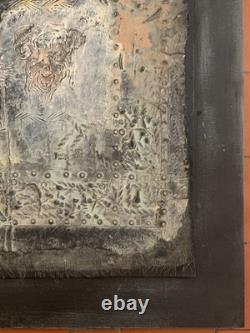 Tableau ancien huile composition mixte sculpture boulons femme mélancolie signé