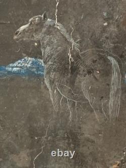 Tableau ancien huile composition mixte sculpture cheval cavalier signé Revest