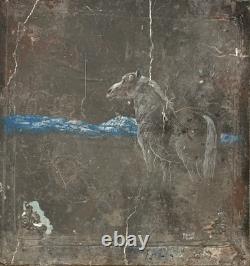 Tableau ancien huile composition mixte sculpture cheval cavalier signé Revest