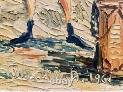 Tableau ancien huile double face paysage chevaux marine scène de genre singe sig
