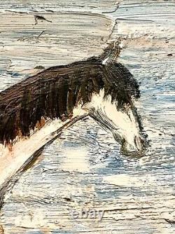 Tableau ancien huile double face paysage chevaux marine scène de genre singe sig