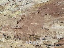 Tableau ancien huile double face paysage chevaux marine scène de genre singe sig