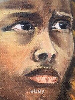 Tableau ancien huile orientaliste portrait jeune fille africaniste traditionnel