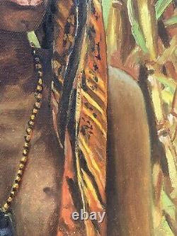 Tableau ancien huile orientaliste portrait jeune fille africaniste traditionnel