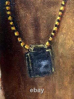 Tableau ancien huile orientaliste portrait jeune fille africaniste traditionnel
