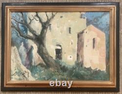 Tableau ancien huile paysage fauvisme animé signé Gérard Locardi XX