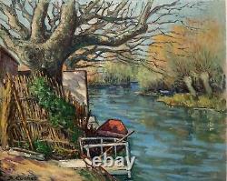 Tableau ancien huile paysage fauvisme signé Paul Cuchet Pierre Ambrogiani Peano
