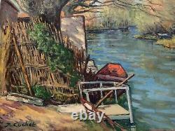 Tableau ancien huile paysage fauvisme signé Paul Cuchet Pierre Ambrogiani Peano