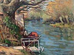 Tableau ancien huile paysage fauvisme signé Paul Cuchet Pierre Ambrogiani Peano