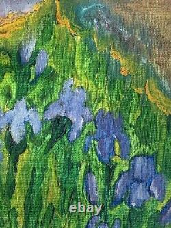 Tableau ancien huile paysage printemps Bormes-les-Mimosas fauvisme Naif signé