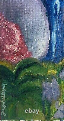 Tableau ancien huile paysage printemps Bormes-les-Mimosas fauvisme Naif signé