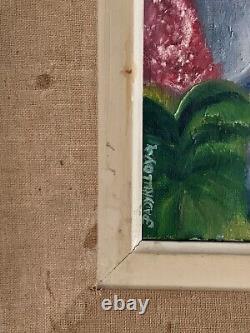 Tableau ancien huile paysage printemps Bormes-les-Mimosas fauvisme Naif signé