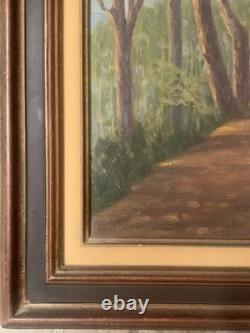 Tableau ancien huile paysage sentier chemin bord de mer pinède signé V. Manago