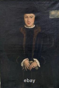 Tableau ancien huile portrait, Christine De Danemark