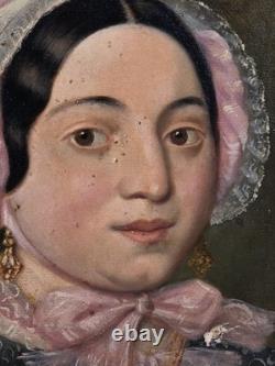 Tableau ancien huile portrait dame de qualité signé époque XIXème