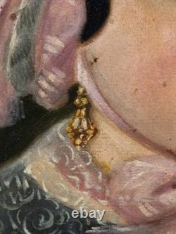 Tableau ancien huile portrait dame de qualité signé époque XIXème