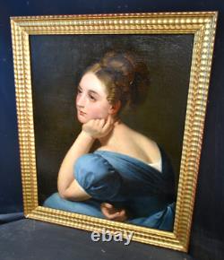 Tableau ancien huile portrait de dame entourage du Baron Gros début XIXème