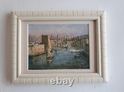 Tableau ancien huile sur bois vieux Port de Marseille non signé vers 1930
