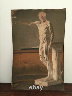 Tableau ancien huile sur carton INCONNU (XIXe-s) sculpture nue