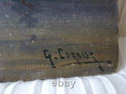 Tableau ancien huile sur carton marine signé Gaston Corbier