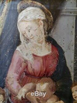 Tableau ancien (huile sur cuivre) / Vierge à l'Enfant & St Jean-Baptiste