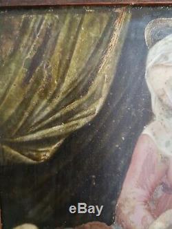 Tableau ancien (huile sur cuivre) / Vierge à l'Enfant & St Jean-Baptiste