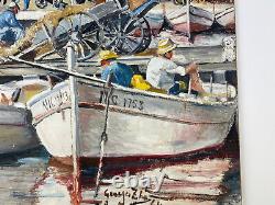 Tableau ancien, huile sur isorel Port de Nice signature a identifier datée 64